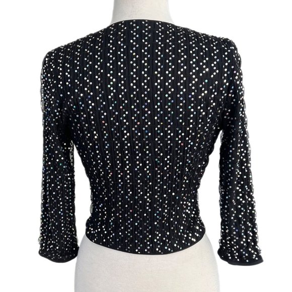 Vintage Patra Black/Silver Sequin Button Up Crop Top | Size 4 - Picture 2 of 7